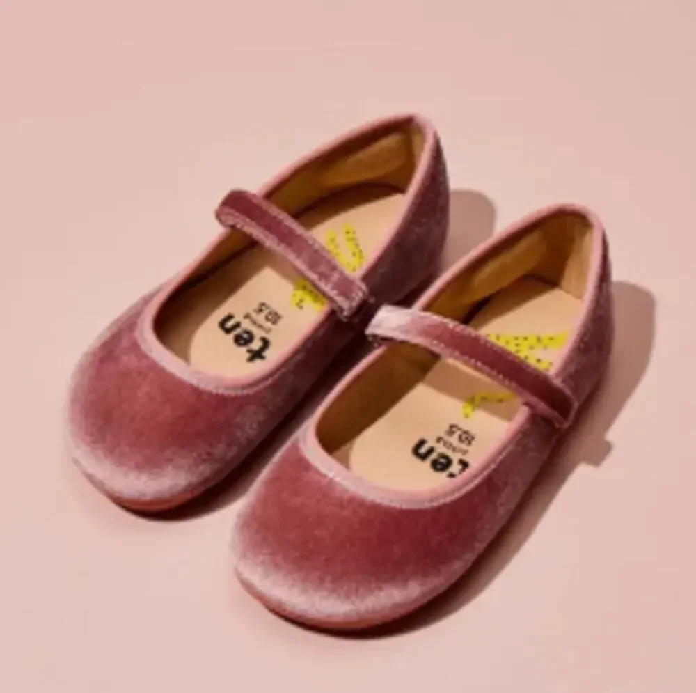 Ten Little Velvet Ballet Flats Toddler Shoes - Dusty Rose